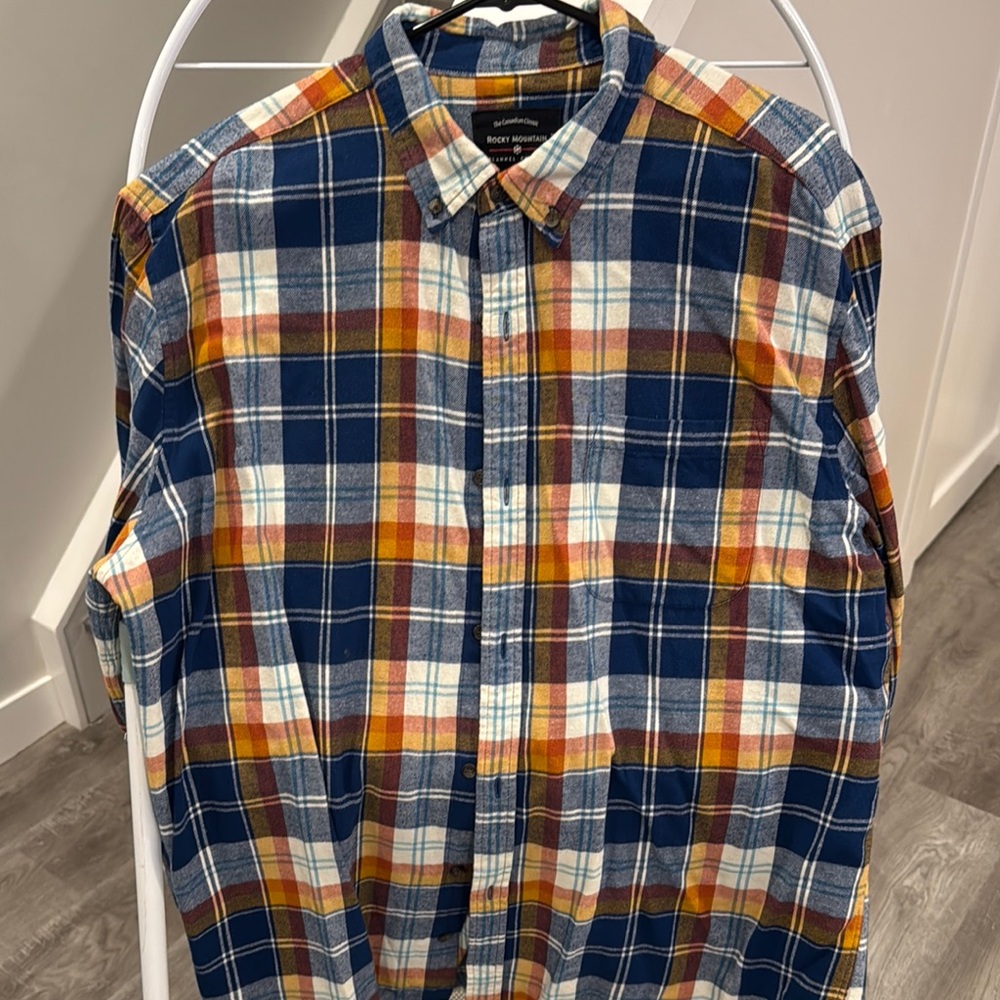 Rocky Mountain Flannel Company Blue and Orange Casual Button Down Shirt